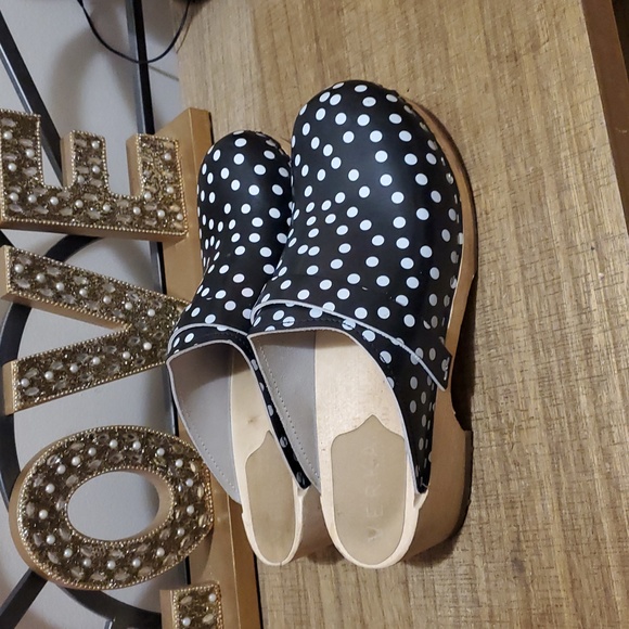 VERKA Women's Wooden Black Pokadots Clogs from Sweden - LEDIG Sz 8-8.5 - Picture 3 of 14